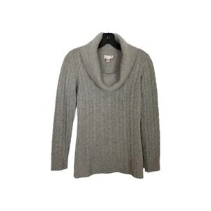 Malika Women 100% Cashmere Cable Knit Sweater Sz XS Gray Turtleneck Pullover